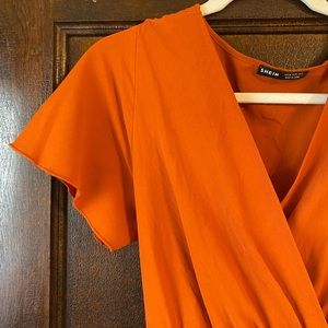 Orange Chiffon V Neck Wrapped Dress